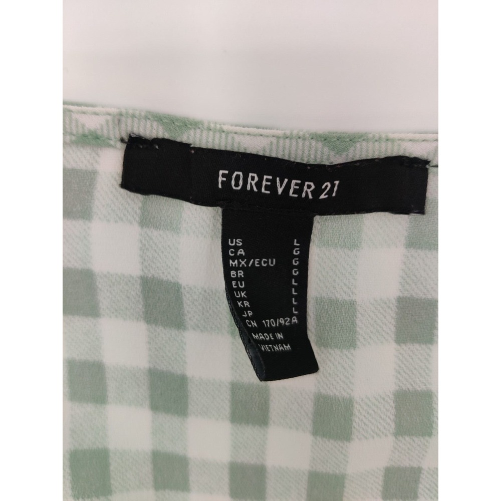 Forever 21 Green Gingham Plaid Smocked Waist V-Neck Crop Top Large - Picture 7 of 8